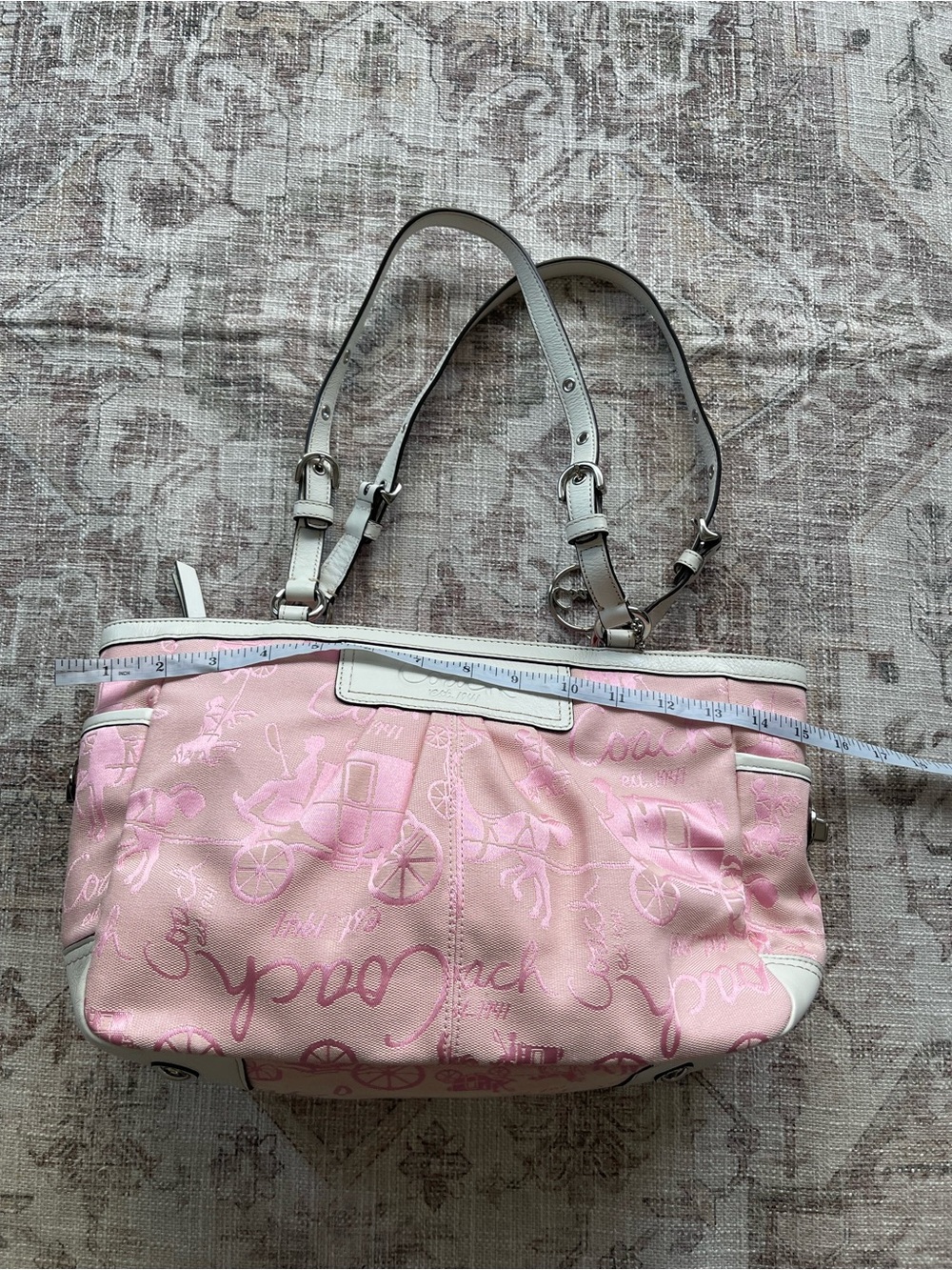Coach Rare Y2K 2000’s Baby Pink Carriage Shoulder Tote with White Trim - Picture 16 of 16